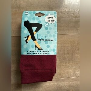 NEW Leg Impressions Fleece Lined Footless Tights One Size Maroon Q-LTFL-500R/AST